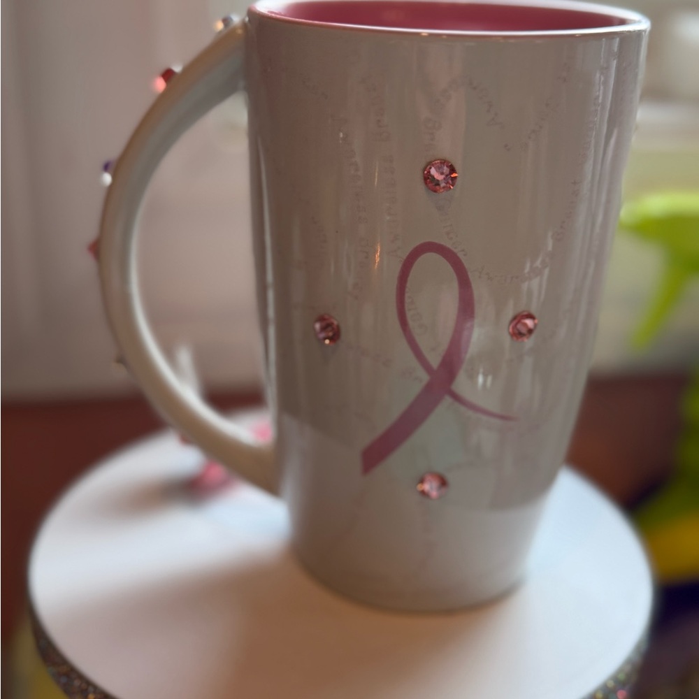 Pink Ribbon Ceramic Mug with Rhinestone accents!